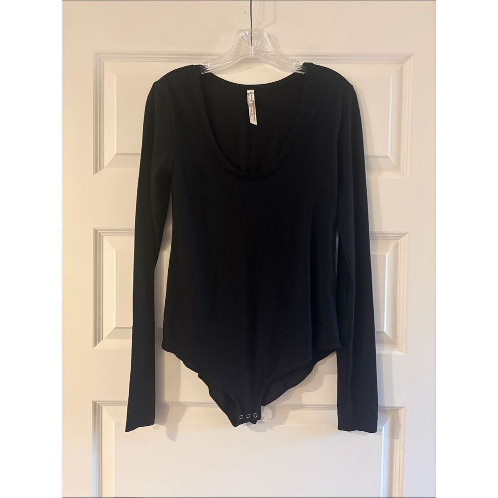 Intimately Free People Black Long Sleeve Scoop Neck Bodysuit